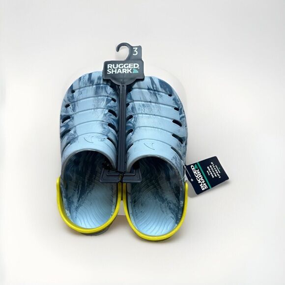 Rugged Shark Big Boys Sandals,  Eva Clogs Slip On Blue Yellow Sz 3 NEW - Picture 1 of 2